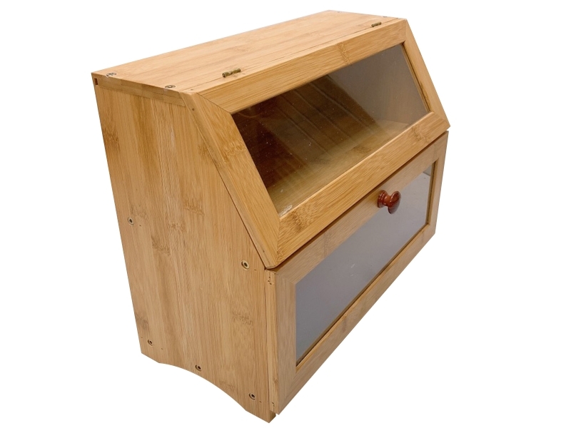 Premium KD Bamboo Bread Box with Dual Acrylic Windows